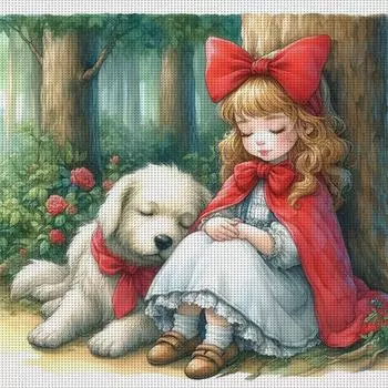 EY# Полная вышивка Эко-хлопковая нить 11CT Напечатанная Девочка Набор для вышивки крестом Искусство 5