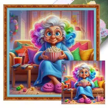 EY# Полная вышивка Эко-хлопковая нить 11CT Напечатанная старая леди Набор для вышивки крестом Искусство 3