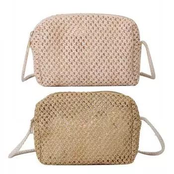 EY# Соломенная сумка Простая летняя пляжная сумка Легкая квадратная полая сумка для путешествий бежевый