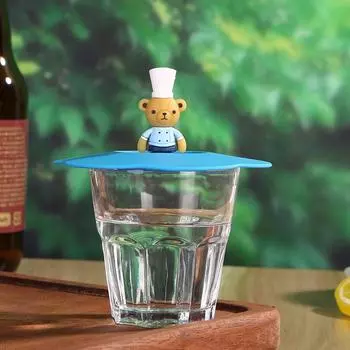 EY# Transparent Torx Silicone Cup Cover Leak Proof Cartoon Lid (Blue Bear)