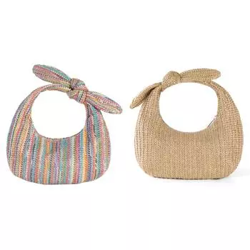 EY# Женская соломенная сумка-клатч с бантом, женская повседневная плетеная сумка (многокрасочный