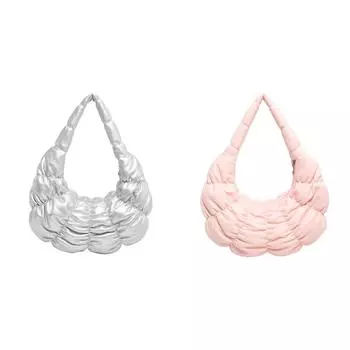 EY # Женская сумка-тоут Cloud Tote из искусственной кожи плиссированная сумка для подмышек для путешествий на открытом воздухе (Серебряный)