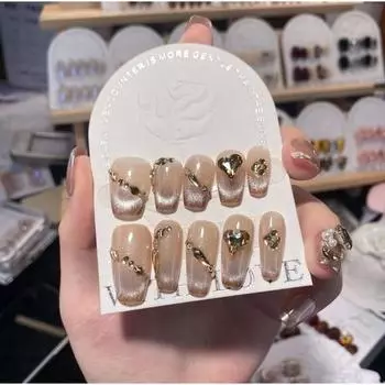 Eye Cat Clear Handmade Nail Art Gradual Brown Rhinestone Nail Removable Sticker XS