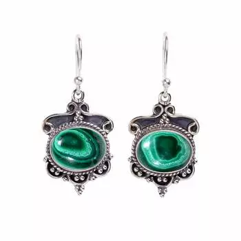 Eye In Malachite - Congo 925 Sterling Silver Earring V604, Green Earring, Oval Earring, Valentin s Day Gift, Gift For Her, Birthday Gift, Handmade Jew