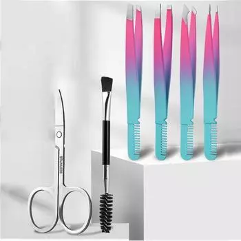Eyebrow Tweezer Set,6 Pcs Tweezers Set for Women, Precision Tweezer for Eyebrows with Curved Scissors for Ingrown Hair
