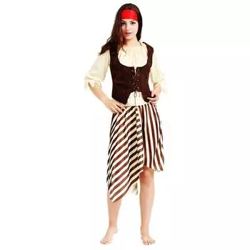 Eyecatching Beige Striped Skeleton Pirate Costume Unisex Design For Fun Halloween