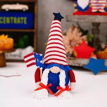 Eyecatching Independence Day Knit Hat Rudolf Doll With Flag And Display Light Independence Day Figure Female