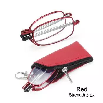 Eyeglasses Readers Glasses with Keychain Case Blue Light Reading Glasses Foldable Reading Glasses Red square frame 3.0x