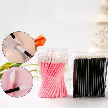 Eyelash & Lip Brush Kit: 100 Disposable Mousse Cotton Swabs & Makeup Brushes