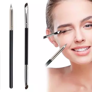Eyeliner Brush Double End Set of 2 Concealer Brush Eye Shadow Brush Diagonal Cut Unique Double Headed Design Tear Bag Brush Under Eye Concealer Brush