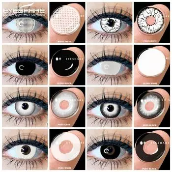 EYESHARE 1 пара красочных контактных линз на Хэллоуин, линзы для глаз в стиле аниме, косплей, разноцветные линзы, белые линзы, черные линзы, ежегодные контакты белый