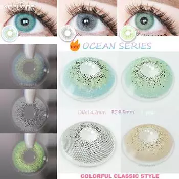 EYESHARE 2 шт. цветные контактные линзы для глаз OCEAN сине-зеленые цветные линзы ежегодные косметические контактные линзы для глаз косметический макияж