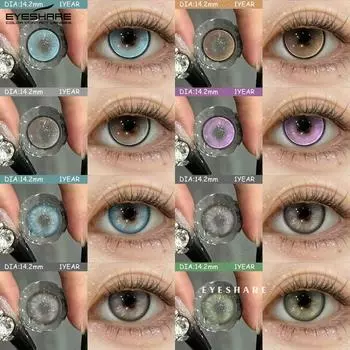 Eyeshare Цветные контактные линзы 14,2 мм, фиолетовые контактные линзы, зеленые модные цветные линзы, коричневые натуральные мягкие линзы для глаз, 1 пара