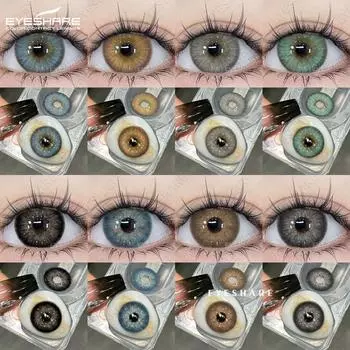 Eyeshare Цветные контактные линзы, черные, натуральные, годовые, мягкие линзы, синие, фиолетовые, модные, цветные линзы, 1 пара