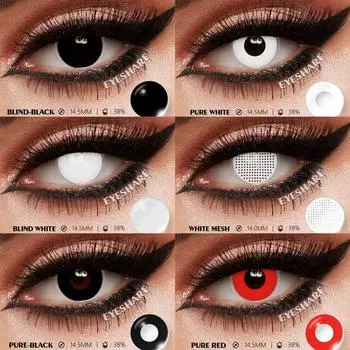 EYESHARE Цветные контактные линзы для Хэллоуина Линзы для косплея Затемняющие линзы Слепые черные линзы Белые контактные линзы «кошачий глаз»