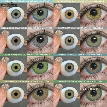 Eyeshare Цветные контактные линзы Темно-серые линзы для очков Серые контактные линзы Фиолетовые линзы для очков Шоколадные контактные линзы 1 пара