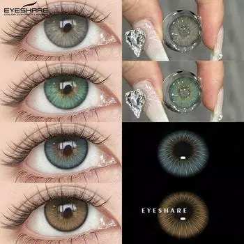 Eyeshare Цветные контактные линзы, удобные фиолетовые модные контактные линзы, синие натуральные цветные линзы, зеленые линзы для макияжа глаз, 1 пара