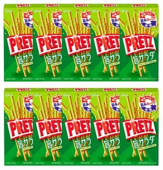 Ezaki Glico 69 г x 10 штук Закуски Закуски Крендельки Сладости Сладости В индивидуальной упаковке [Pretz Box] (Салат Умами)