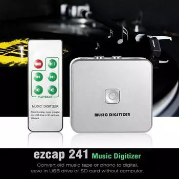 ezcap Digital Audio Music Digitizer Converter 3,5 мм RCA Analog-2-MP3 Белый EU Plug серебряный
