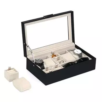 EZDeco Black Watch Box Аксессуарный футляр для часов Органайзер для хранения Ящик для хранения Ящик для хранения Выставка для коллекционеров