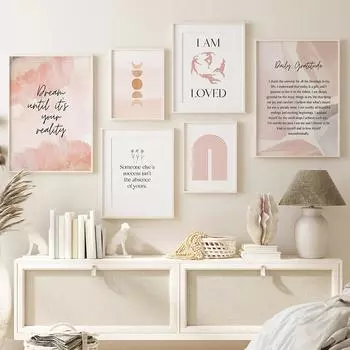 Ежедневная благодарность Печать на холсте Бохо Абстракция Солнце Закон притяжения Цитата Плакат Терапия любви к себе Настенная картина Декор 21x30cm No Framed