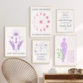 Ежедневная печать «Закон притяжения» определенно цитирует настенное искусство, постеры с канадской живописью, богемное украшение с изображением Солнца и Луны 21cm30cm NoFrame