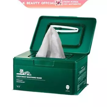 Ежедневная успокаивающая маска VT Pro Cica, 350 г, 30 шт., обеспечивает интенсивное увлажнение и успокаивающий уход для сухой, уставшей кожи, удерживает влагу внутри кожи.