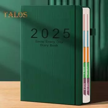 Ежедневник 2025 г. Одна страница в день Янв-Дек A5 Ежедневник 2025 Ежедневник Ежемесячные вкладки Твердый переплет 2025 Почасовая книга встреч зелёный
