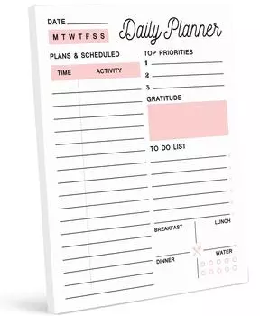 Ежедневник Inkdotpot с почасовым расписанием, 50 недатированных листов, отрывной блокнот для отслеживания производительности - личный планировщик - ежедневная цель 5.8 x 8.2 белый