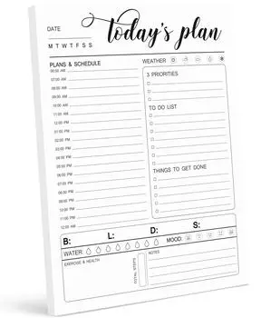 Ежедневник Inkdotpot с почасовым расписанием на 50 недатированных листов, отрывной блокнот для отслеживания производительности - личный планировщик - приоритетная задача - ежедневная цель 5.8 x 8.2 белый