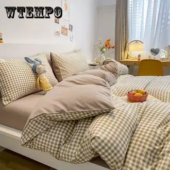 Ежедневно INS смешанный фэн-шуй стирка хлопковых постельных принадлежностей Простыни для кровати в одной упаковке Простые четыре комплекта домашнего постельного белья Queen