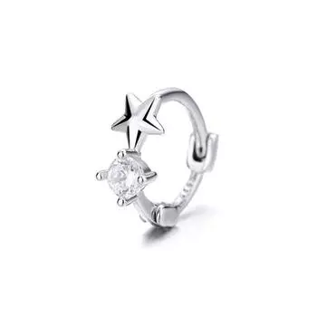 Ежедневные небольшие серьги-звездочки для студенток колледжа Дундун, микросерьги-звездочки с сверкающими бриллиантами и пентаграммой Bronze (white gold)