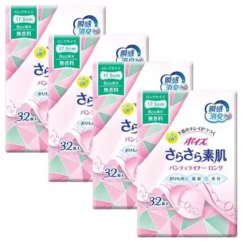 Ежедневные прокладки Poise Smooth Skin 8 см3, длинные, 32 шт., без запаха, для вагинальных выделений и увлажнения, 4 шт., 17,5 см (для ухода)