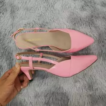 Ежедневные универсальные босоножки с острым носком на высоком каблуке, новые туфли на низком каблуке 5 см с пустой пряжкой, большие размеры, красные свадебные туфли 35 красный