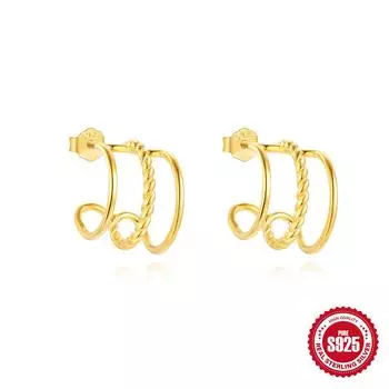 Ежедневные Универсальные S925 Чистое Персонализированное Дизайн Трехслойные C-образные Простые Модные Серьги-пусеты 925 Silver