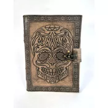 Ежедневный блокнот с тиснением в кожаном переплете для женщин и мужчин, дорожные журналы, винтажный блокнот ручной работы с тиснением черепа, антикварный дневник, блокнот 7X5 дюймов 7 x 5 in коричневый