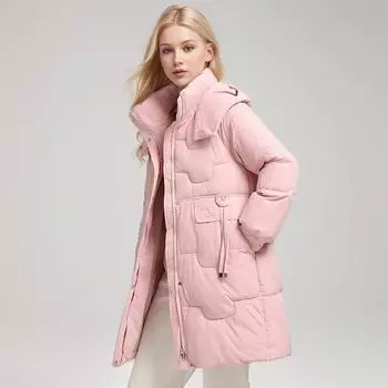 Ежегодная хлопчатобумажная одежда женская версия свободная с капюшоном хлопчатобумажная одежда средней и длинной выше колена утолщенная однотонная M чёрный