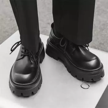 Ежегодные туфли дерби с толстой подошвой, увеличивающие рост, мужские, мужские, отдыхающие, британский стиль, маленькие кожаные туфли 5051-J 38 чёрный