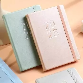 Ежемесячный планировщик на 2024-2025 годы, ежедневный блокнот-календарь, школьный календарь, легко управлять временем, обложка из искусственной кожи, планировщик на 2024-2025 годы шампанского