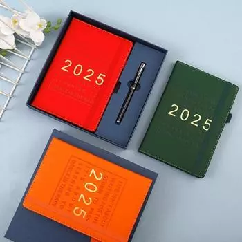 Ежемесячный планировщик на 2025 год с гелевой ручкой, твердый переплет, водостойкая обложка, ежедневник, дополнительные этикетки, эластичные застежки, календарь A5