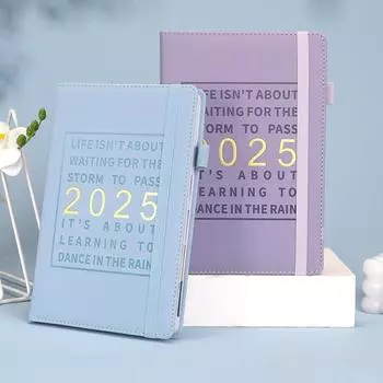 Ежемесячный планировщик на 2025 год с гелевой ручкой, твердый переплет, водостойкая обложка, ежедневник, дополнительные этикетки, эластичные застежки, календарь A5