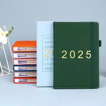 Ежемесячный планировщик на 2025 год с гелевой ручкой, твердый переплет, водостойкая обложка, ежедневник, дополнительные материалы чёрный