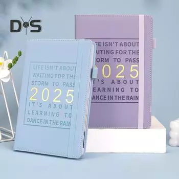 Ежемесячный планировщик на 2025 год с гелевой ручкой, твердый переплет, водостойкая обложка, ежедневник, дополнительные этикетки, эластичные застежки, календарь A5 чёрный