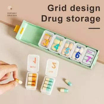 Еженедельная коробка для таблеток с отделениями, 7 отделений, пыленепроницаемая, влагонепроницаемая, прозрачная крышка, карманный размер, для деловых поездок синий