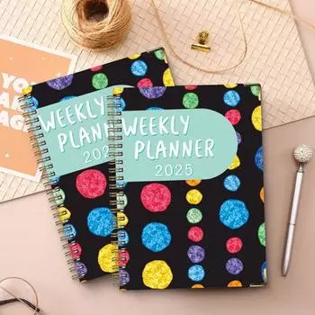 Еженедельный планировщик 2025 года с ежемесячными вкладками Цитаты Дизайн катушек ниток Цветочный дизайн Повестка дня Блокнот расписания I