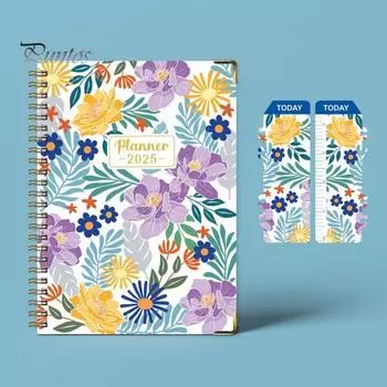 Еженедельный планировщик 2025 года с ежемесячными вкладками Цитаты Дизайн катушек ниток Цветочный дизайн Повестка дня Блокнот расписания Инструмент для планирования на весь год I