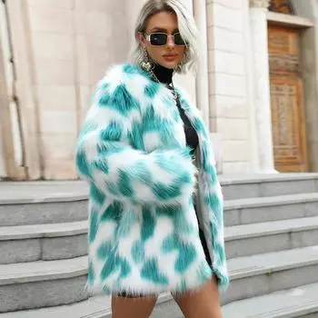 F0477 Искусственный меховой жакет контрастного цвета, имитация лисьего меха, плюшевая куртка S