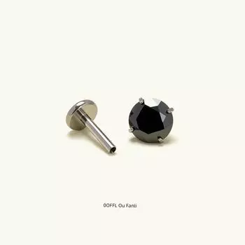 F136 Medical Titanium Alloy Black Zircon Stud Earrings Anti-Allergy Ear-Caring Thread Cochlear Ear Bone Stud Labret Men and Women Single 2mm [Black Diamond] without rod