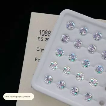 F136 Медицинский титановый сплав Серьги-пусеты Огранка «Миллениум» 5A Циркон Вспышка Серьга-пусета для козелка уха Гипоаллергенная серьга для ухода за ушами Пирсинг для козелка уха Floating camellia-6mm [single]]