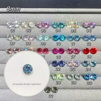 F136 Titanium Alloy 8mm Chinese Color Crystal Ear Bone Stud Ear Worm Nail Twist Screw Anti-Allergy Colorful Crystals Ear Studs 8mm-24 sea blue purple light
